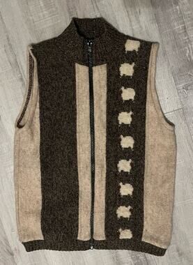 VTG 70s-80s MACLAMB Sweater Vest New Zealand Sheep Top Wool Zip Kids Brown 8